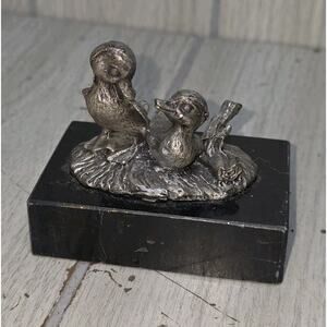 Vintage Pewter Baby Duck Ducklings Marble Base Miniature Figurine Detailed